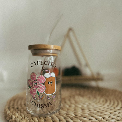 Can Glass Cup W/ Bamboo Lid & Glass Straw