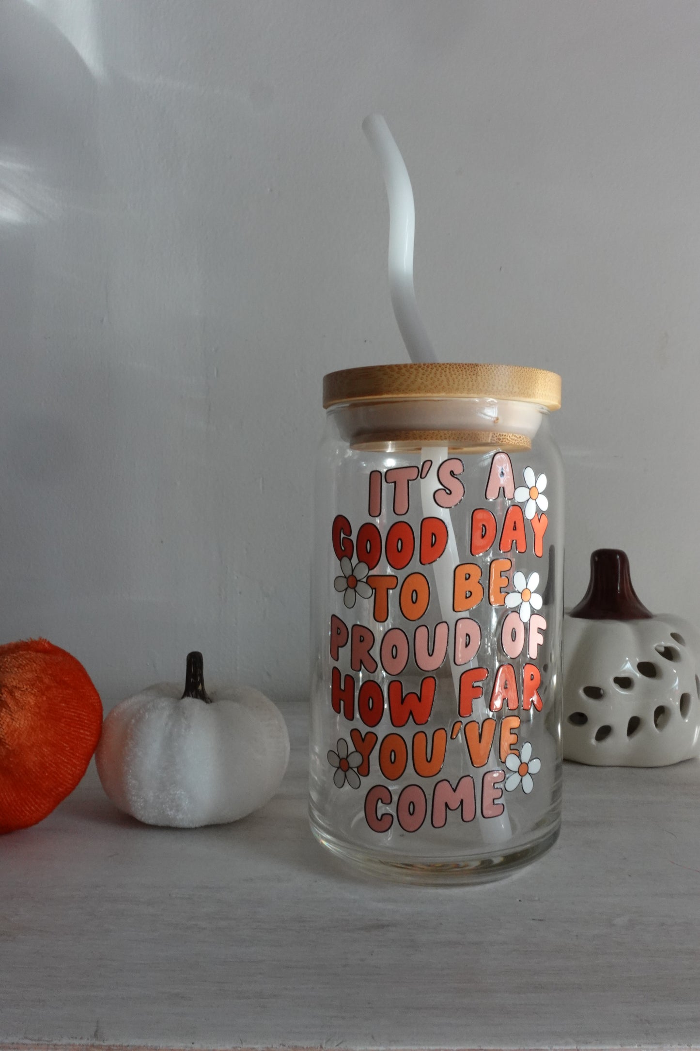 Can Glass Cup W/ Bamboo Lid & Glass Straw