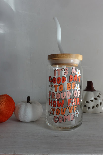 Can Glass Cup W/ Bamboo Lid & Glass Straw