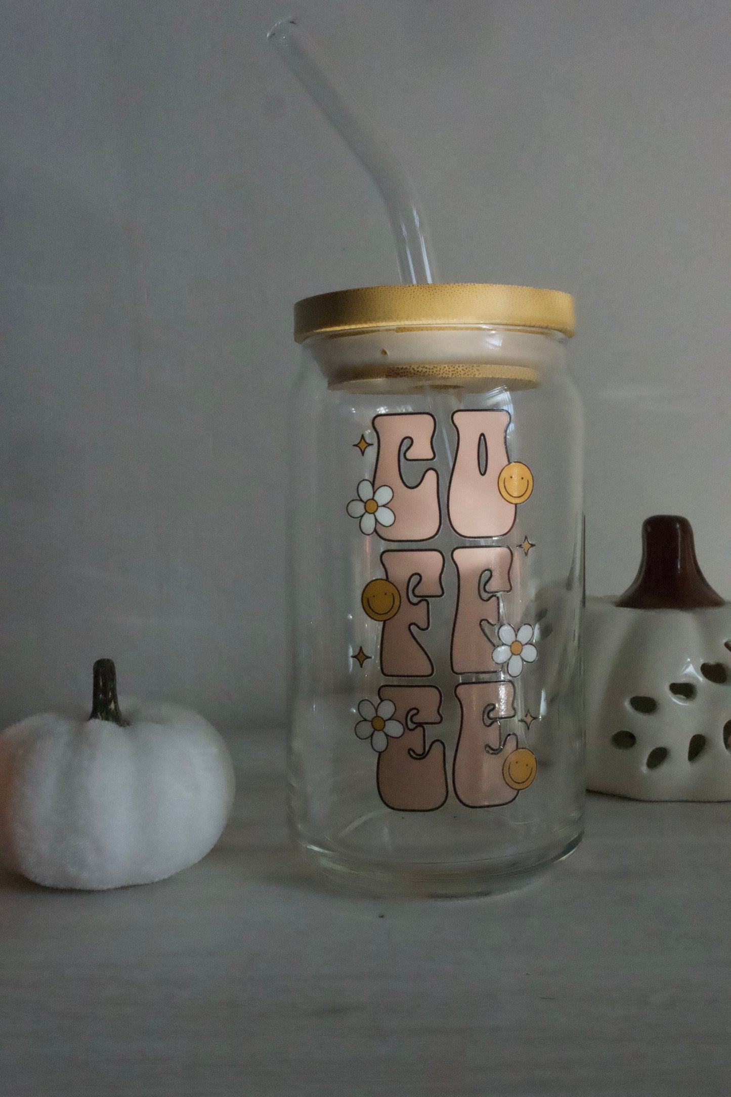 Can Glass Cup W/ Bamboo Lid & Glass Straw