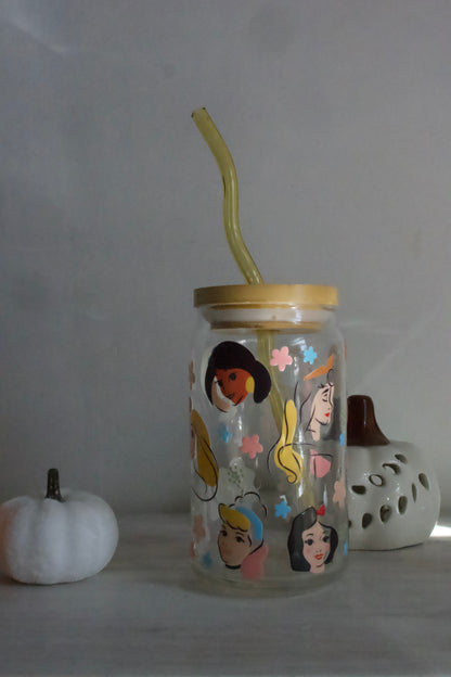 Can Glass Cup W/ Bamboo Lid & Glass Straw