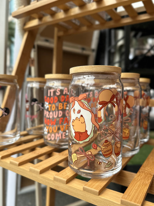 Can Glass Cup W/ Bamboo Lid & Glass Straw