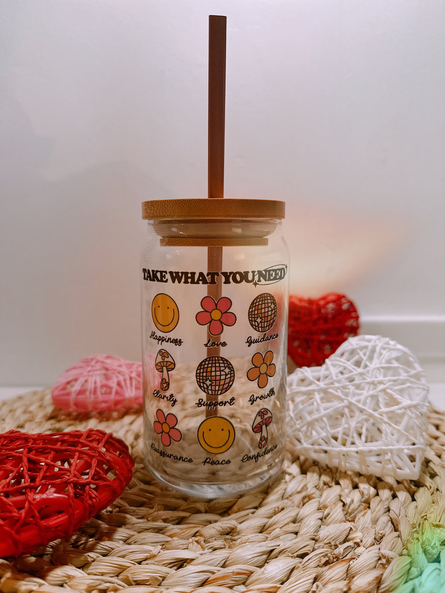 Can Glass Cup W/ Bamboo Lid & Glass Straw