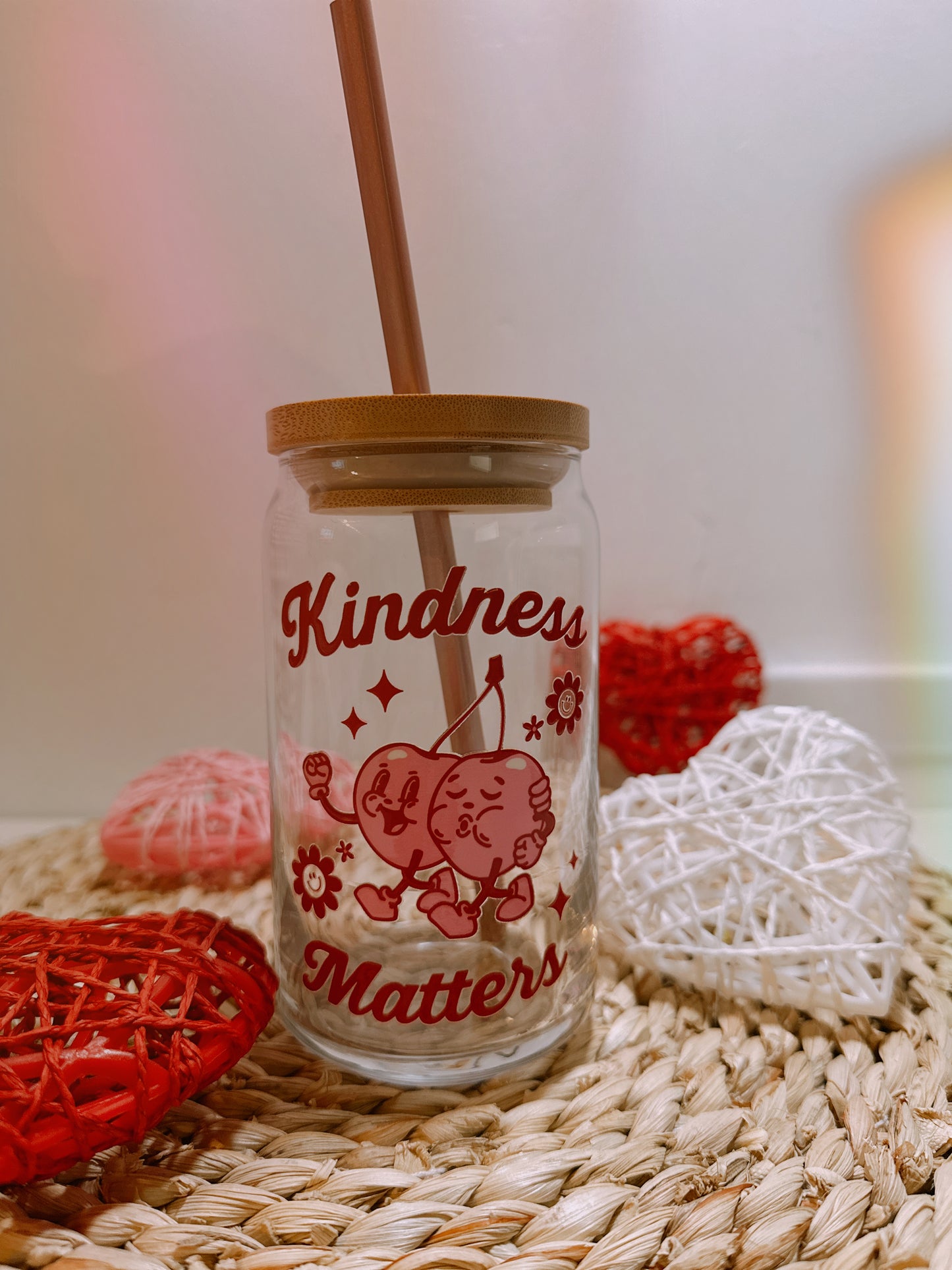Can Glass Cup W/ Bamboo Lid & Glass Straw
