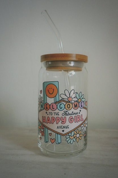 Can Glass Cup W/ Bamboo Lid & Glass Straw