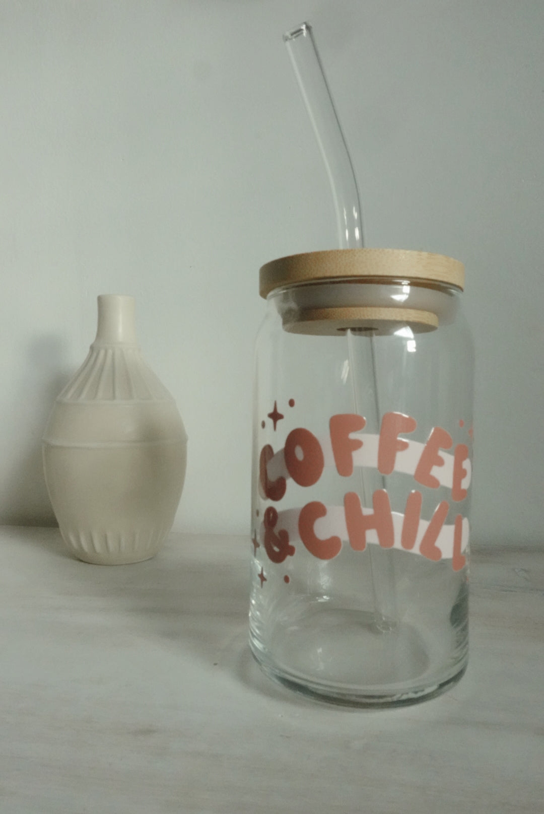 Can Glass Cup W/ Bamboo Lid & Glass Straw