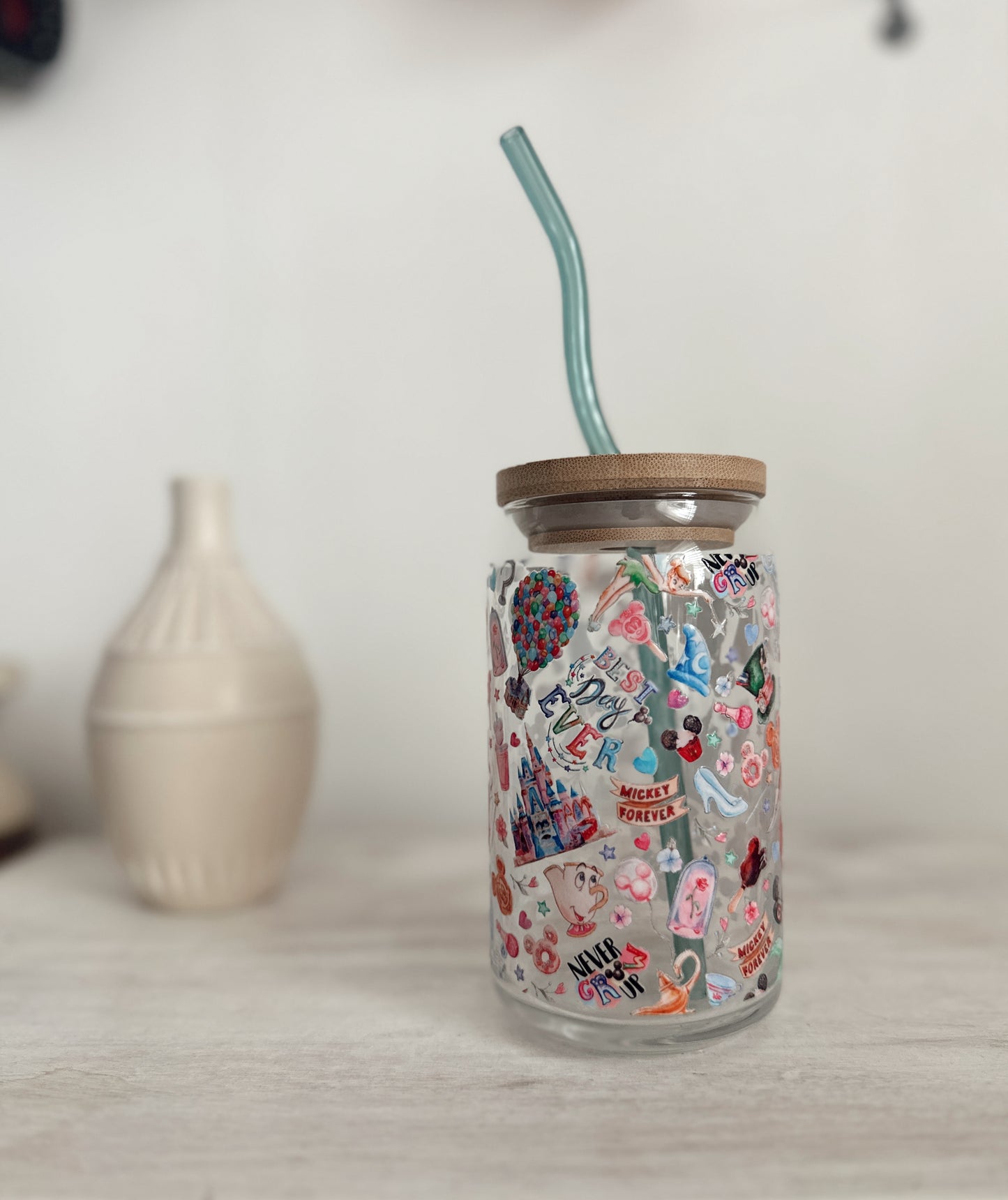 Can Glass Cup W/ Bamboo Lid & Glass Straw